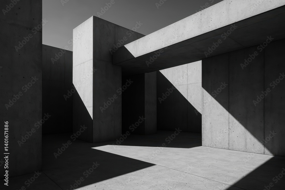 Aufkleber avant-garde minimalist architecture: shadow and light play in concrete structures
