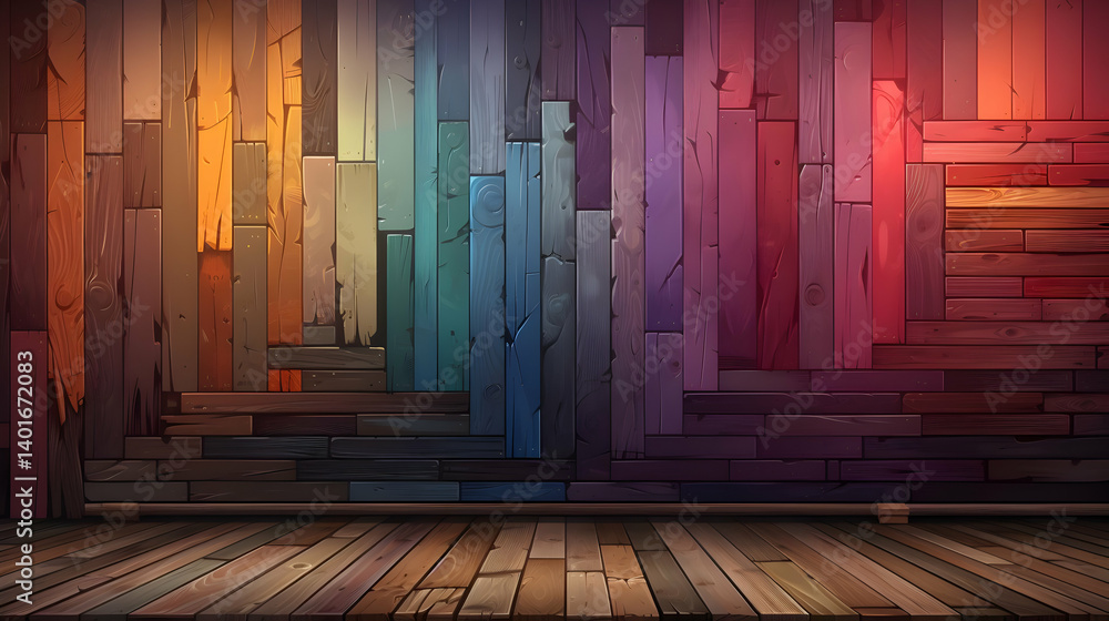 Poster colorful wooden plank background with rustic texture and wood grain pattern abstract design with a v