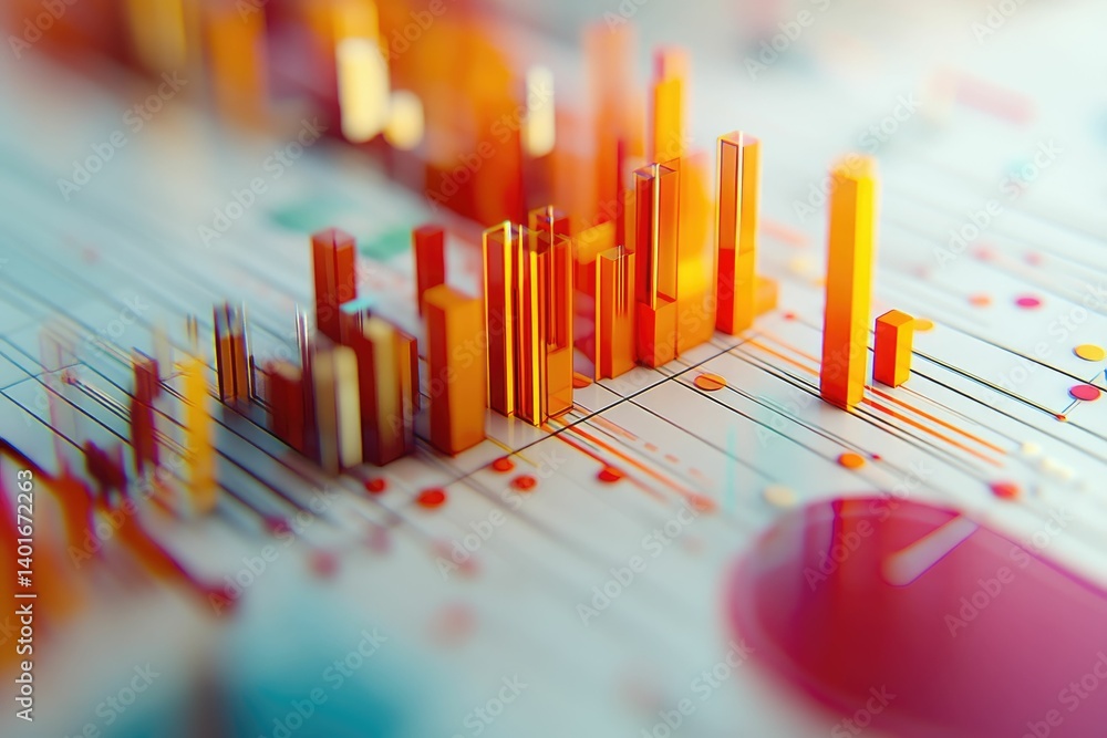 Poster analyzing orange bar graph showing data analytics and market trends