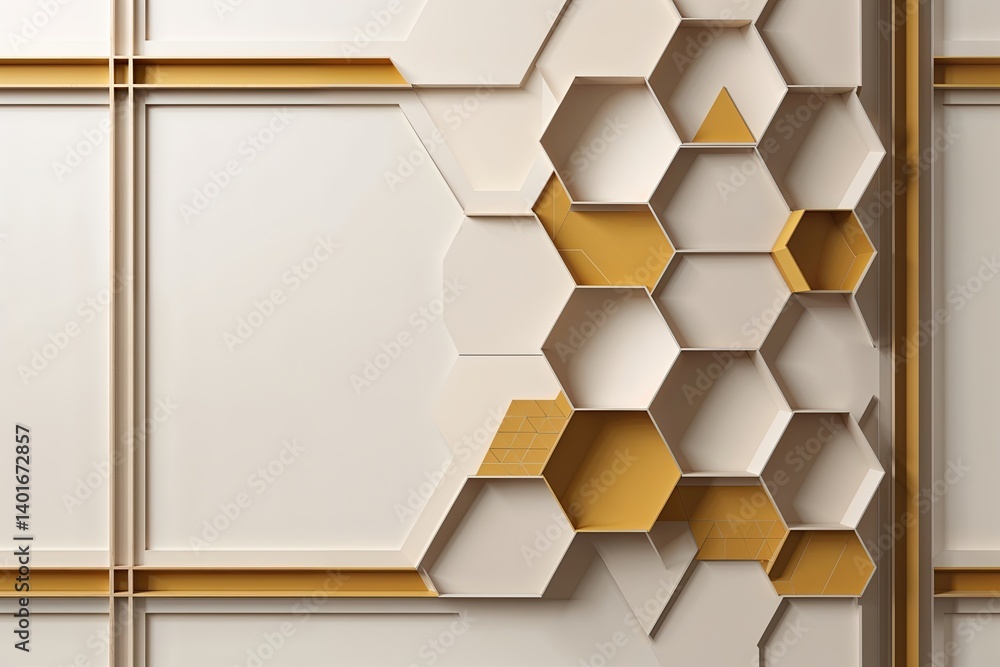 Poster geometric hexagon patterns on soft ivory background with strong borders