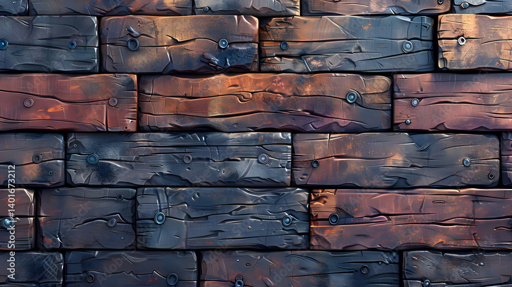 Poster dark brick wall texture with rough surface in horizontal pattern abstract grunge background
