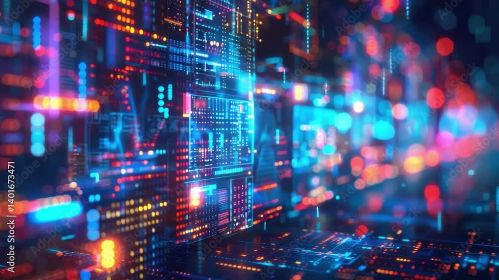 Poster vibrant digital technology background abstract data visualization with glowing lines and colorful li