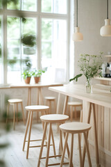 Obraz premium Serenity in Scandinavian Design: A Bright and Minimalist Cafe Experience