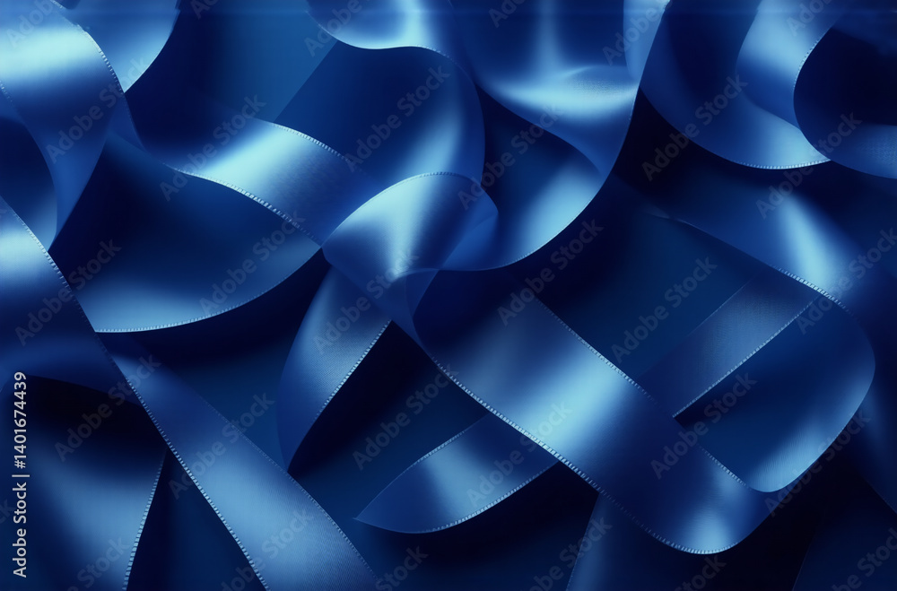 Poster elegant flowing blue ribbons create an abstract design. smooth, shiny waves form a textured and mode