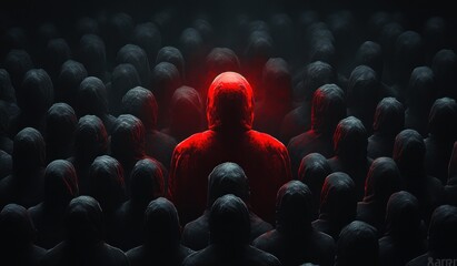 Leadership and Uniqueness in a Crowd Concept Surreal Art Illustration