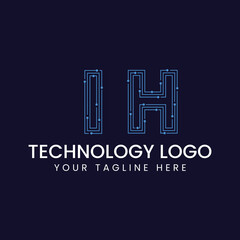 Technology Outline Font - Letter with Dots and Lines