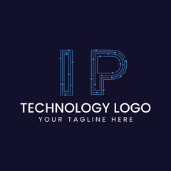 Technology Outline Font - Letter with Dots and Lines