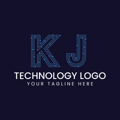 Technology Outline Font - Letter with Dots and Lines