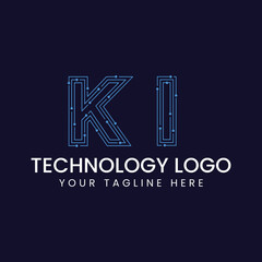 Technology Outline Font - Letter with Dots and Lines