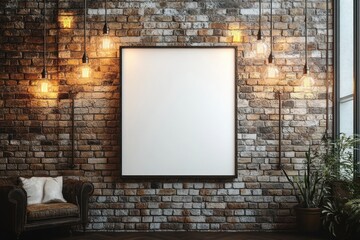 Industrial Minimalist Mockup Poster with Brick Wall and Edison Lighting for Home or Office Decoration