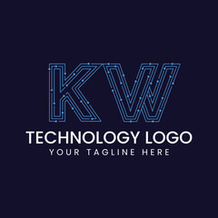Technology Outline Font - Letter with Dots and Lines
