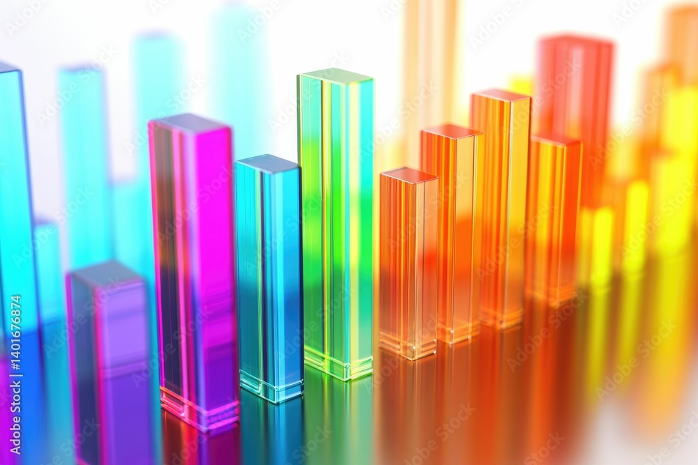 Poster vibrant colorful glass bars arranged in gradient for data visualization concept