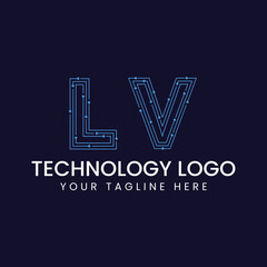 Technology Outline Font - Letter with Dots and Lines