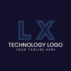 Technology Outline Font - Letter with Dots and Lines