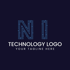 Technology Outline Font - Letter with Dots and Lines
