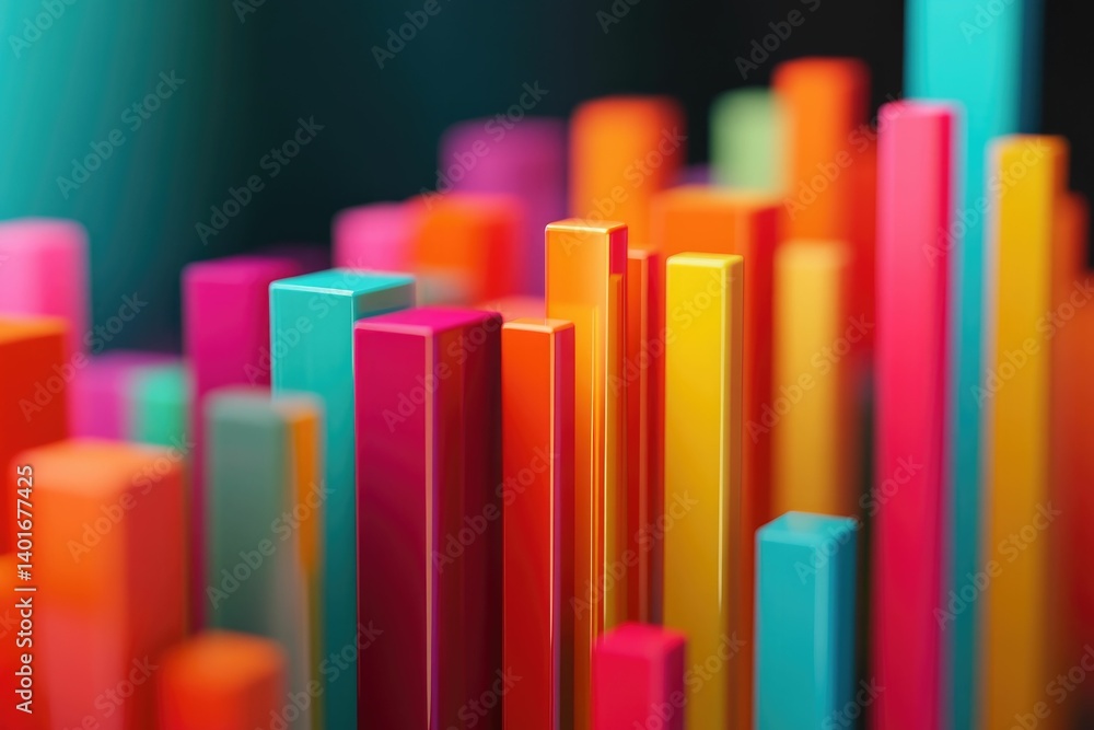 Poster colorful abstract 3d bars arrangement with depth of field effect