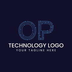 Technology Outline Font - Letter with Dots and Lines