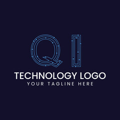 Technology Outline Font - Letter with Dots and Lines