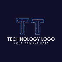 Technology Outline Font - Letter with Dots and Lines