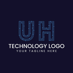 Technology Outline Font - Letter with Dots and Lines