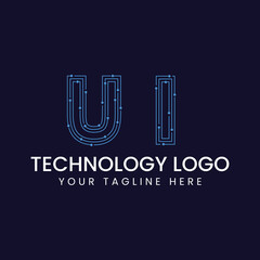 Technology Outline Font - Letter with Dots and Lines