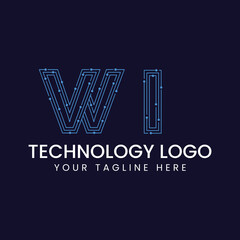  Technology Outline Font - Letter with Dots and Lines