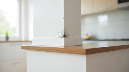 Kitchen wall with moldy tile seams, common result of humidity and poor ventilation.