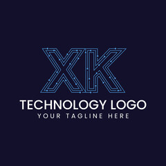Technology Outline Font - Letter with Dots and Lines