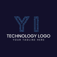Technology Outline Font - Letter with Dots and Lines