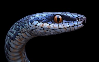 Fototapeta premium Hyperrealistic Portrait of an Albino King Cobra Snake Photorealism Isolated on Black Background
