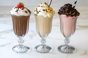 Delicious Milkshake Trio, Chocolate, Vanilla, Strawberry