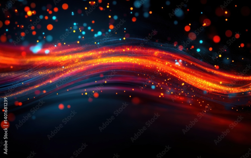 Poster dynamic abstract expressionism with vibrant light streaks and depth in technology concept