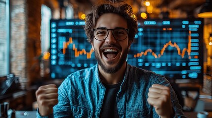 Exciting financial growth celebration modern office business image energetic environment close-up view success concept