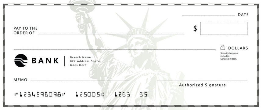 Bank check, vector blank money cheque, checkbook template with guilloche pattern and fields. Currency payment coupon, money check background