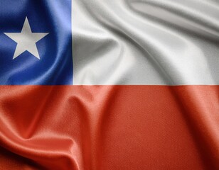 Waving chilean national flag with blue star and red stripe