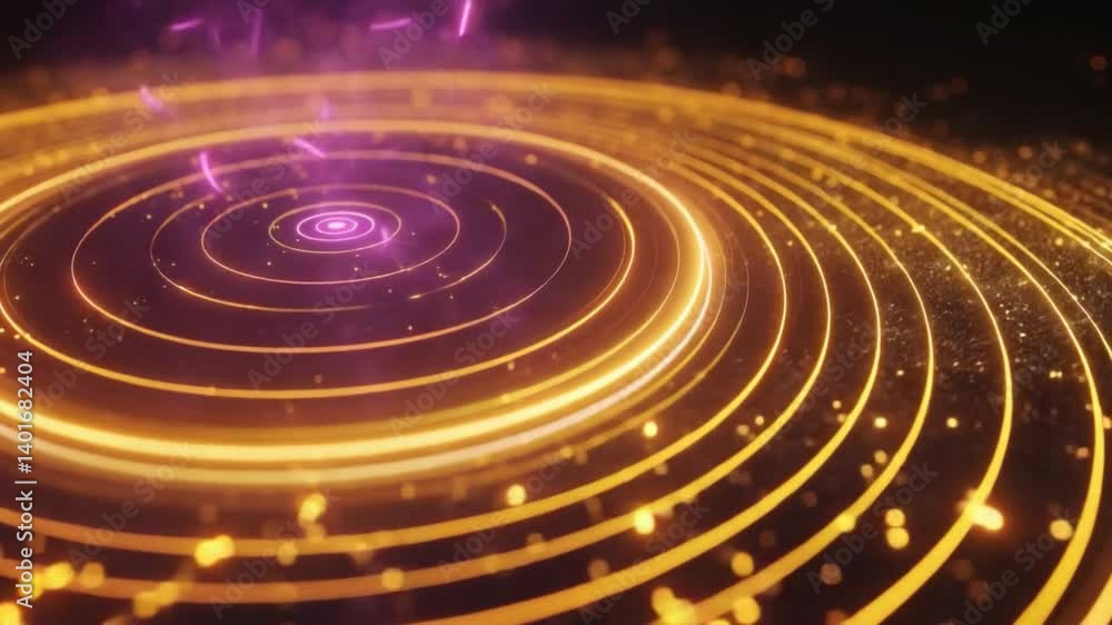 Poster mesmerizing abstract design of glowing orange and purple circles, with sparkling particles creating 