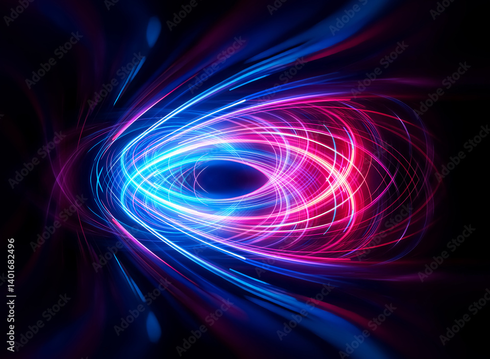 Poster abstract swirling lines of vibrant blue and pink light create a dynamic and energetic design against