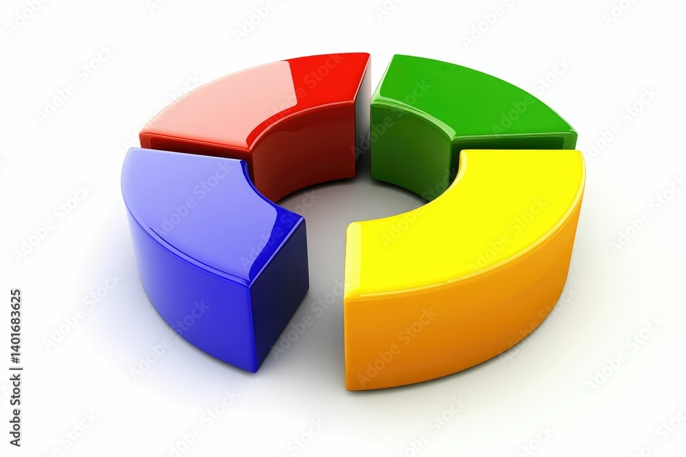 Poster illustrating circular pie chart with four colorful segments on white