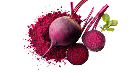 Dried beet root powder pile on white background