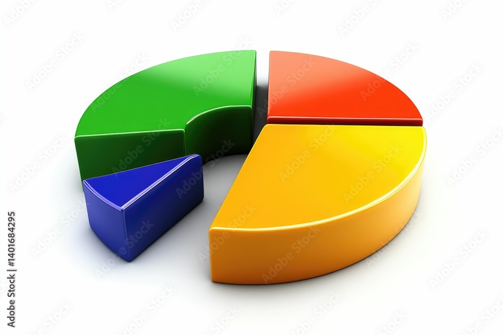 Poster analyzing colorful pie chart segments for business report or presentation material