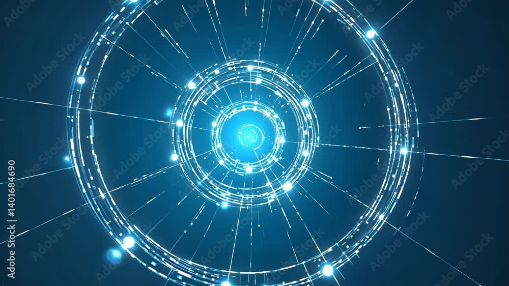 Aufkleber abstract blue futuristic portal with glowing elements, data streams and dynamic circular shapes