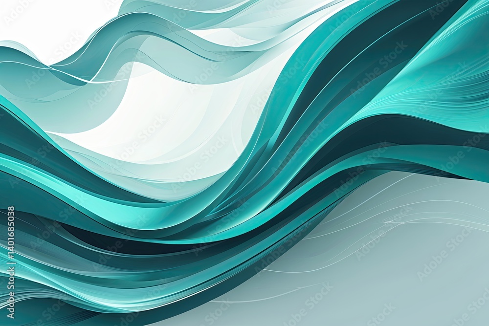 Poster abstract vector design of flowing banner in breezy aqua fabric with ethereal wind lines