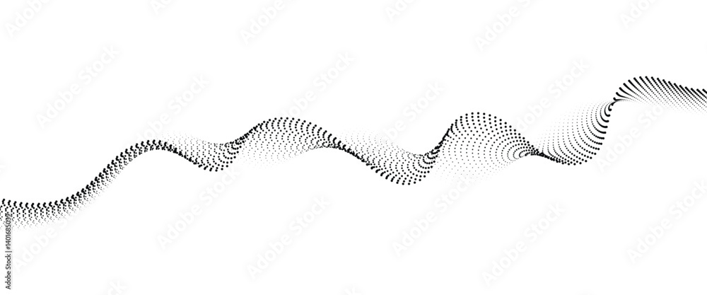 Poster flowing dot wave halftone gradient pattern on transparent background