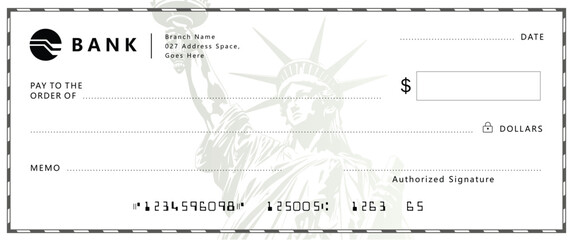 Bank check, vector blank money cheque, checkbook template with guilloche pattern and fields. Currency payment coupon, money check background