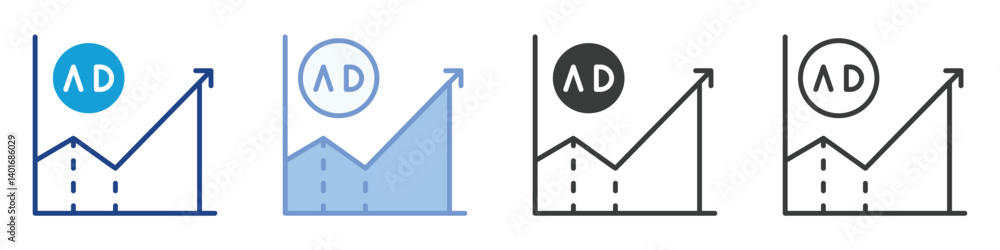 Poster growth ads icons collection – multiple vector styles icons