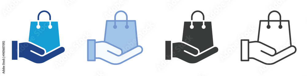 Poster hand receive shop bag icons collection – multiple vector styles icons