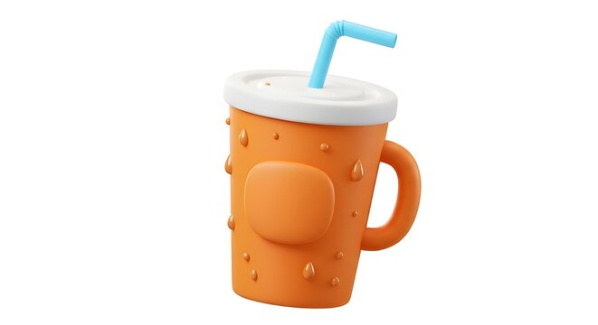 Bebida de Laranja Refrescante com Canudo em Desenho Animado 3D