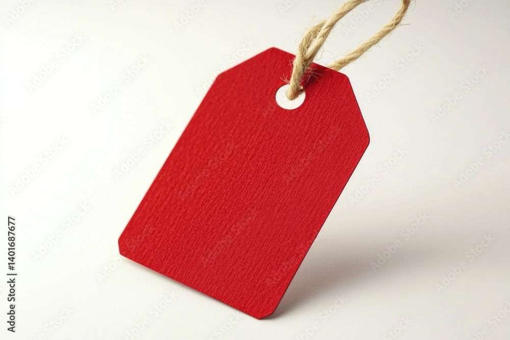 Poster red price tag with string close up for branding and commerce