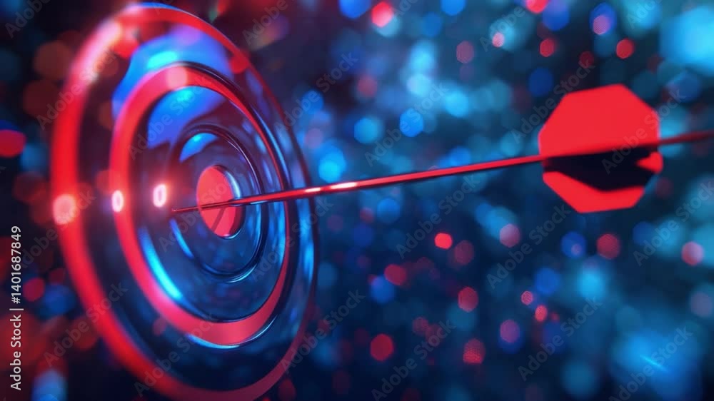 Poster vibrant digital illustration of dart hitting center of target colorful blur of precision and focus, 
