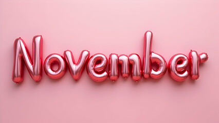 The word 'November' is spelled out using rose gold letter balloons against a pale pink background.  A simple, elegant image perfect for seasonal greetings.